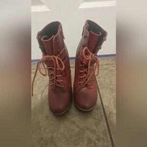 BCBGeneration Padina lug sole combat boots in a burgundy/red color